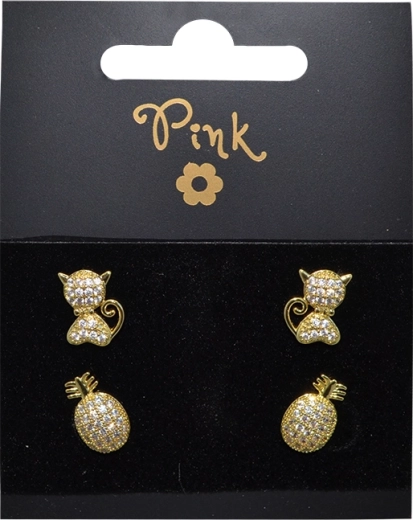Pozlacené náušnice set – opička a ananas (4 ks)