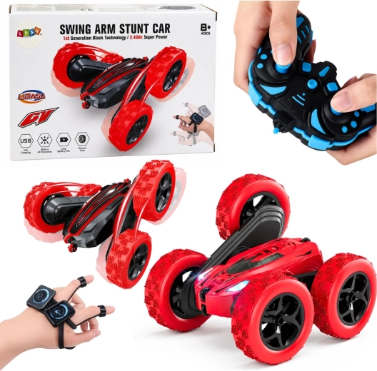 Kaskadérské RC auto na ovládání gesty 360° červené