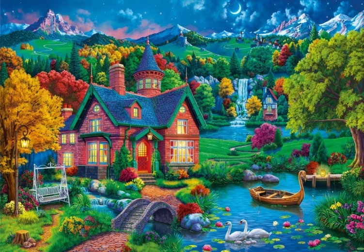 Bluebird puzzle Barevný dům u jezera 1000 dílků