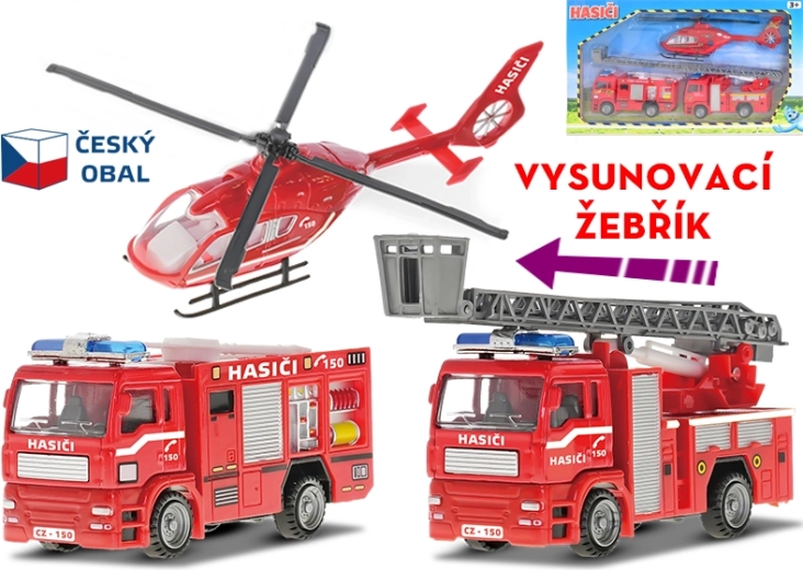 Kovová sada hasičských autíček CZ (3 ks, 12–18 cm)