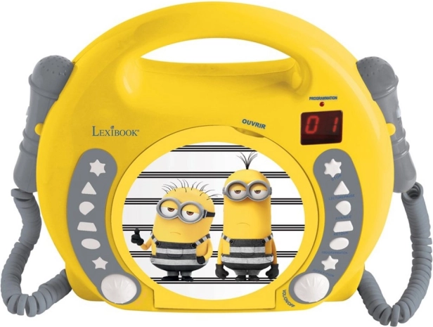 Přenosný CD přehrávač s 2 mikrofony Mimoni – karaoke pro děti