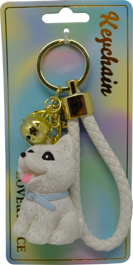 Přívěsek na klíče se sedícím bílým psem