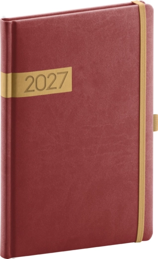 Notique týdenní diář Twill 2027 bordó-zlatý 15 × 21 cm