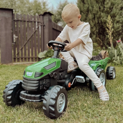 Woopie šlapací traktor Farmer GoTrac Maxi s přívěsem a tichými koly