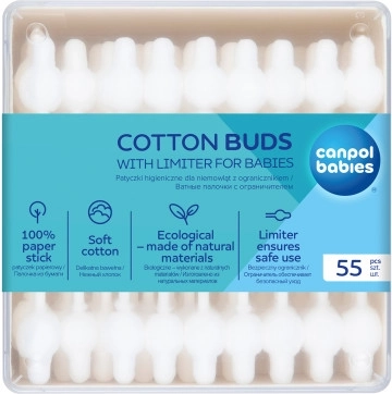 Vatové tyčinky s omezovačem pro děti CANPOL BABIES, papírové, 55 ks