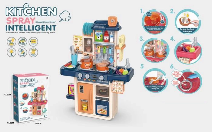 Dětská kuchyňka 63 cm modrá, 42 dílů