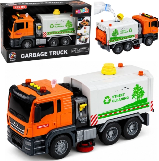 Garbage Truck dětská uliční zametací cisterna se stříkáním vody, světly a zvuky