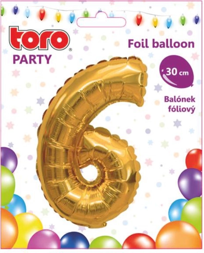 Fóliový balónek číslice 6, 30 cm, zlatý TORO