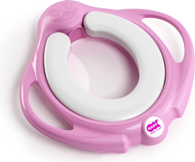 Okbaby pinguo soft měkká protiskluzová redukce na WC s rukojeťmi růžová - 1 kus