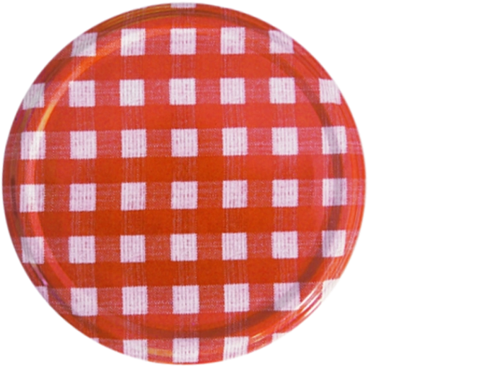 Víčko na zavařovací sklenice 66 mm se srdíčky – červenobílá kostka