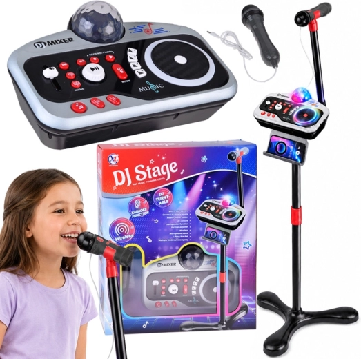 Dětská DJ konzole DJ Stage s karaoke mikrofonem, Bluetooth a disco koulí