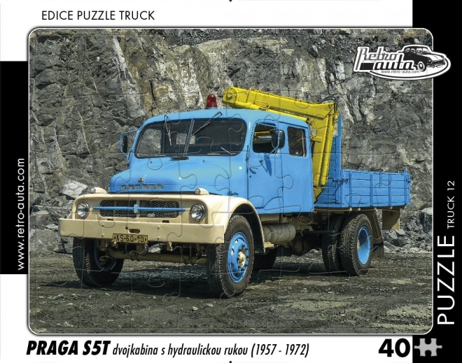 Puzzle Retro auta TRUCK Praga S5T dvojkabina s hydraulickou rukou 40 dílků
