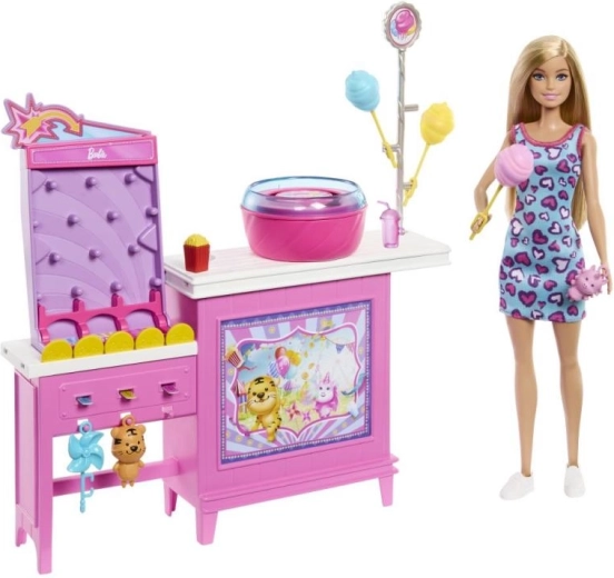 Barbie stánek s cukrovou vatou – herní set s panenkou