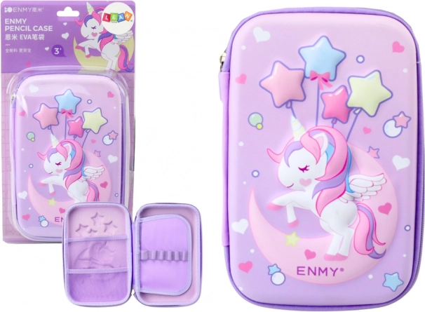 Velký 3D penál Jednorožec, fialový 23 × 15 × 5 cm