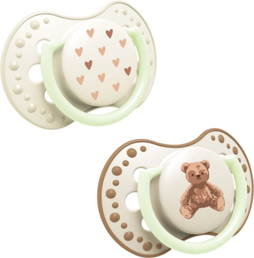Lovi svítící silikonový dynamický dudlík Teddy love 6–18 m, 2 ks