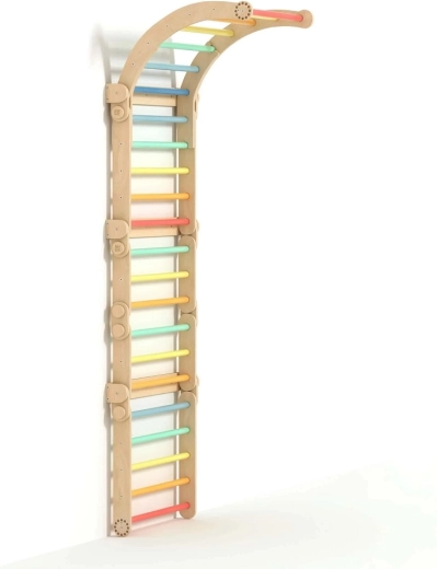 Busykids dřevěné domácí žebřiny s hrazdou duhové