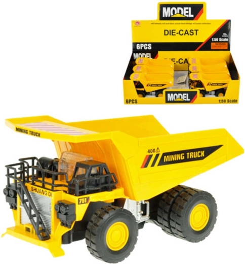 Kovový model sklápěčky na zpětný pohon se světlem a zvukem 16 cm (1:50) - 1 kus