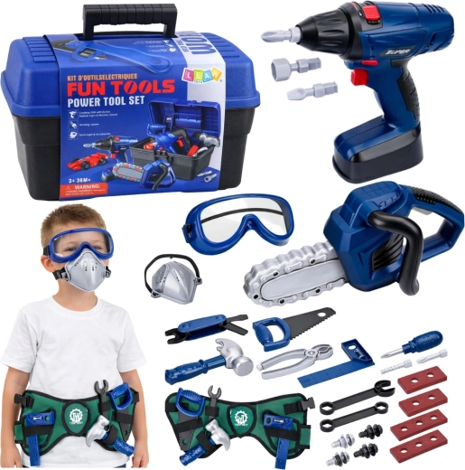 Dětská sada nářadí se skrinkou a aku šroubovákem, 30 dílů