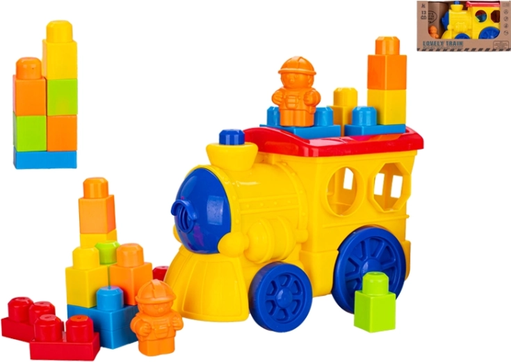 Barevný vláček s kostkami a postavičkou 28 cm
