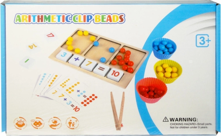 Dřevěná vzdělávací hra Arithmetic Clip Beads – počítací korálky se špetkami