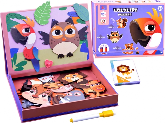 Magnetická skládačka zvířata – magnetické puzzle 54 dílků s tabulkou