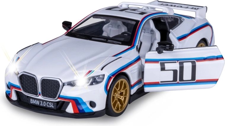 Kovový model BMW 3.0 CSL v měřítku 1:34 s efekty