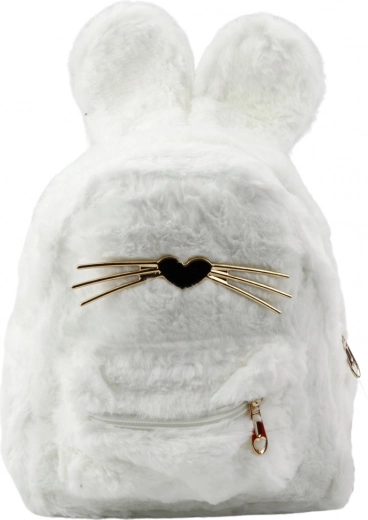 Dětský batoh bílý s králičími ušima a ozdobnými vousky
