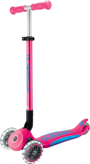 Globber Elite Lights dětská tříkolová koloběžka s LED kolečky fuchsiová