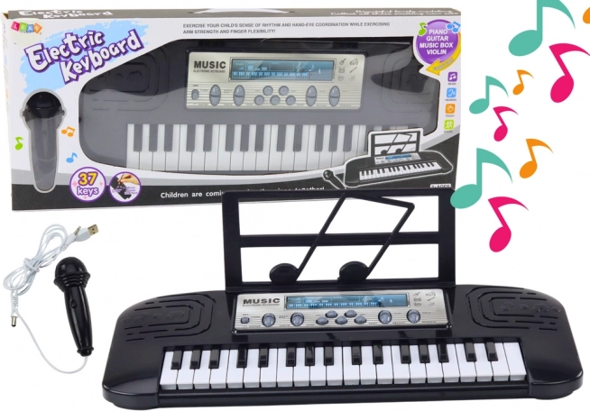 Elektrické pianinko pro děti se stojanem a mikrofonem – černé
