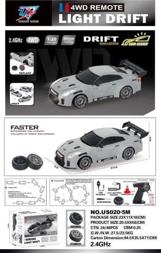 R/C driftovací auto 1:20 se světly šedé - 1 kus