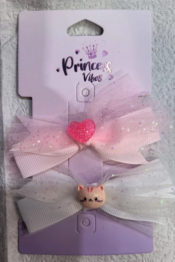Pink sponky do vlasů s tylovou mašlí - 2 ks