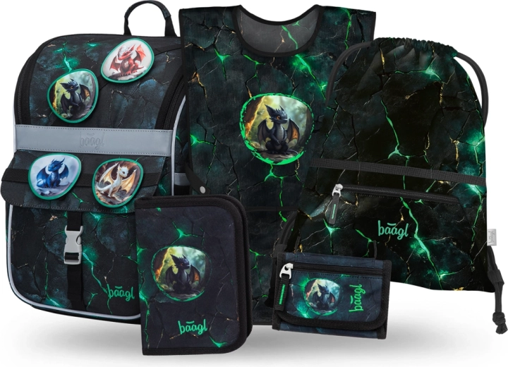 Baagl školní set Zippy Draci – aktovka, penál, sáček, zástěra a peněženka