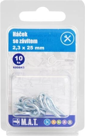 Háček se závitem 25 × 2,3 mm, pozinkovaný (10 ks)