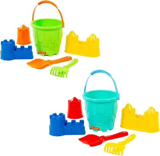 Dětská sada na písek hrad – kyblík, lopatka, hrábě a formičky