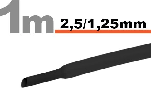 Černá smršťovací bužírka 2,5 / 1,25 mm