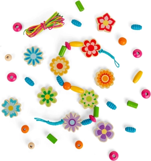 Bigjigs Toys sada dřevěných korálků letní květiny