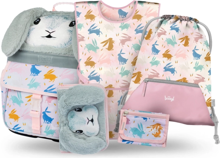 Školní set 5 v 1 BAAGL Zippy Bunny – aktovka, penál, sáček, zástěra a peněženka