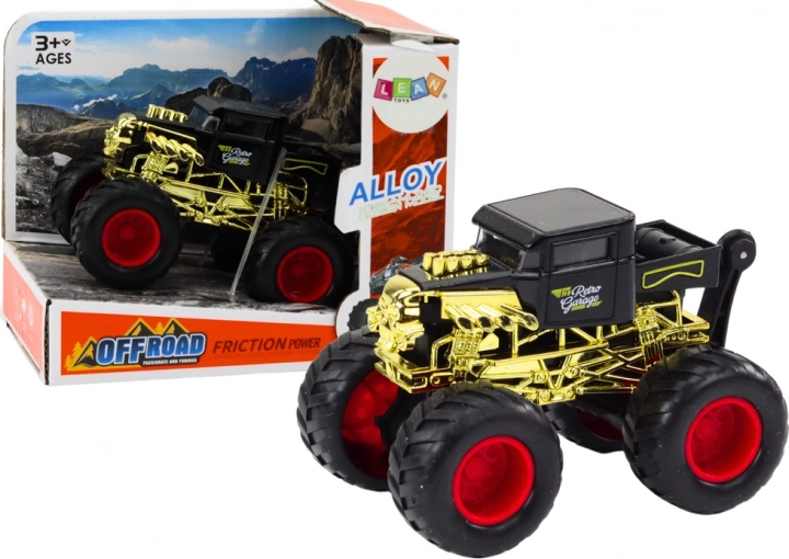 Terénní auto s třecím pohonem – černé kovové offroad autíčko