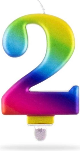 Svíčka číslice 2 zapichovací duhová 7,5 cm