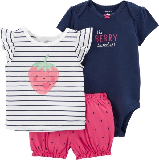 Carter's 3dílný set pro miminko Strawberry Stripes – body, tričko a kraťasy
