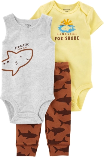 Carter's 3dílná sada pro kluky Brown Shark – tepláky a 2× body (24 m)