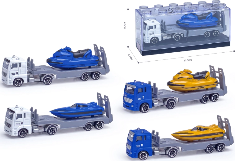 Kovový kamion s motorovým člunem 1:64 (více druhů)