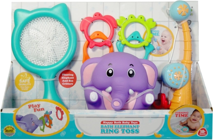 Koupelová hračka slon s kroužky a podběrákem