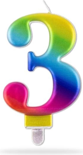 Narozeninová svíčka číslo 3, duhová, 7,5 cm