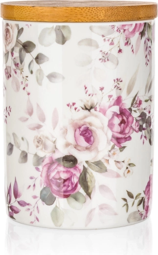 Keramická dóza s bambusovým víkem Rose 10 × 13 cm