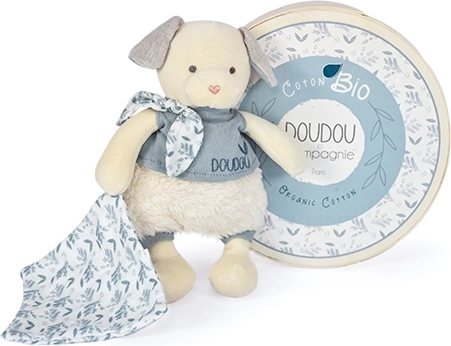 Dárková sada Doudou - Plyšový pejsek s dečkou z BIO bavlny 22 cm