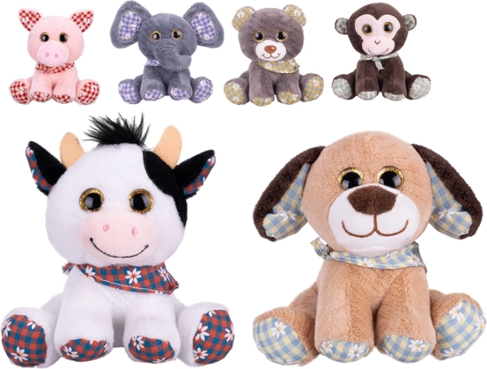 Plyšové sedící zvířátko 14 cm s barevným šátkem