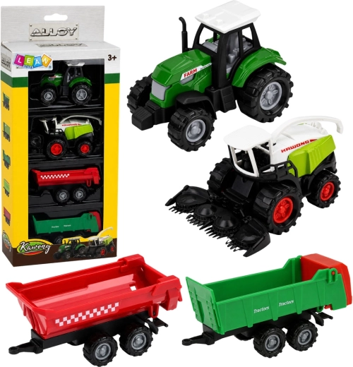 Sada zemědělských vozidel 1:68 – traktor, řezačka a 2 přívěsy (4 ks)