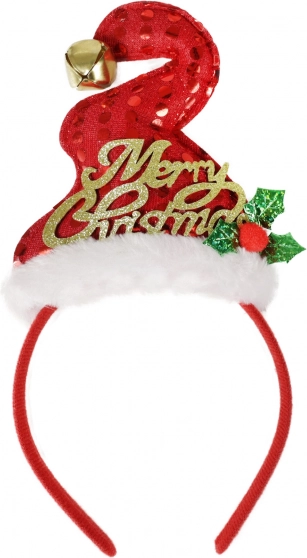 Vánoční čelenka s čepičkou a rolničkou Merry Christmas