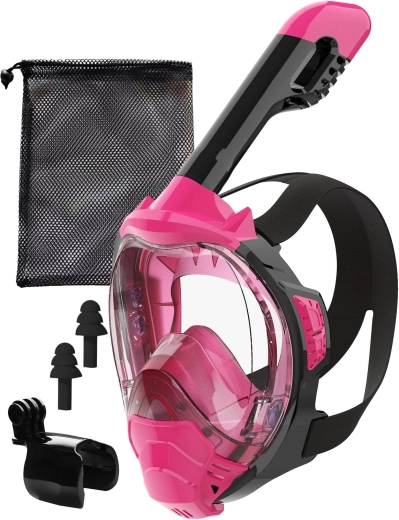 Celotvářová šnorchlovací maska S/M růžová s DryTop a držákem na GoPro - 1 kus